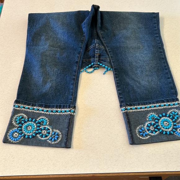 DH2 by Diane Gilman Embellished Beaded Belted Cuffed Jeans 14P 💙🩵 STUNNING! - Picture 9 of 15
